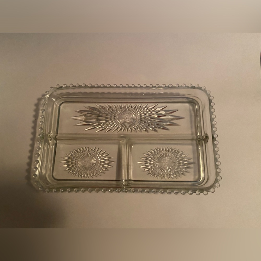 Vintage Imperial Clear Glass Candlewick 3 Section Serving Dish